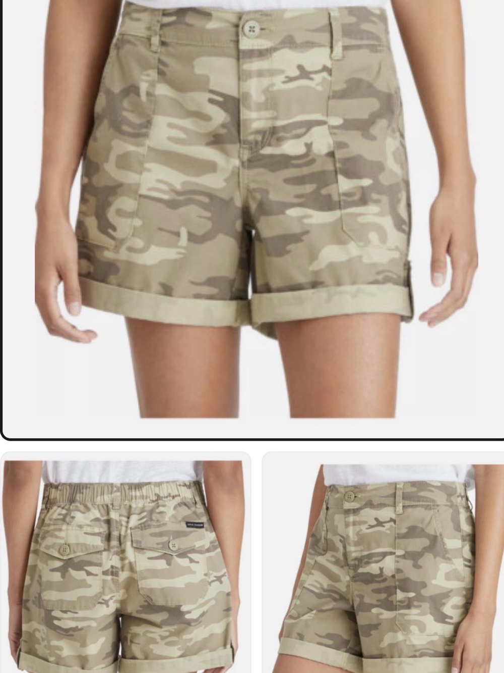 Sanctuary Camo Roll-Cuff Cargo Shorts - Olive camo